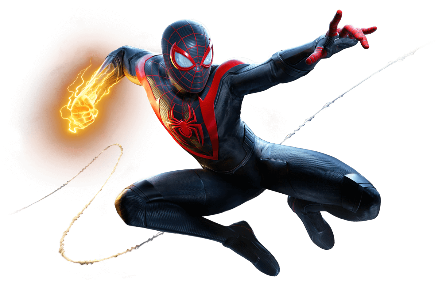 Imagem Spider-man Miles Morales com punho fechado saindo raios de energia